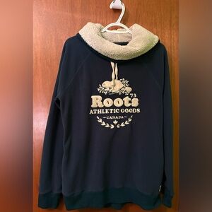 Women’s Roots Teal and Cream Fleece Hoodie US L